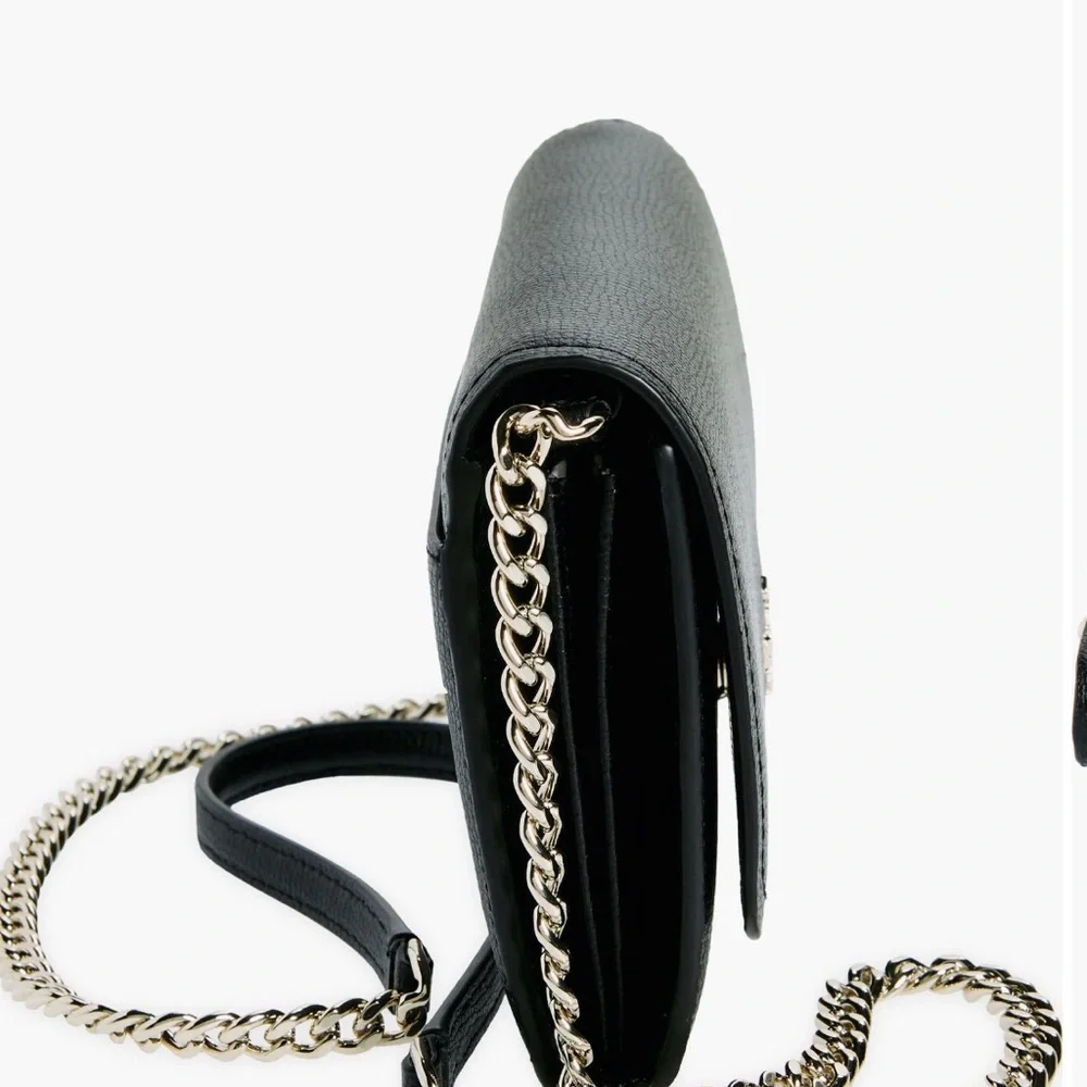 Kate‎ Spade Black Leather Chain Wallet with Cream Interior crossbody